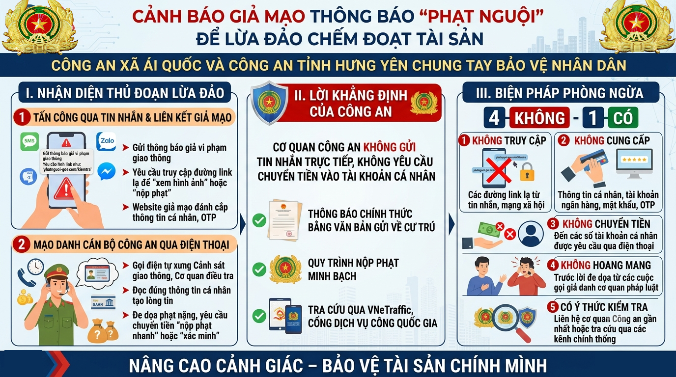 Cảnh báo thủ đoạn giả mạo thông báo “phạt nguội” để lừa đảo chiếm đoạt tài sản