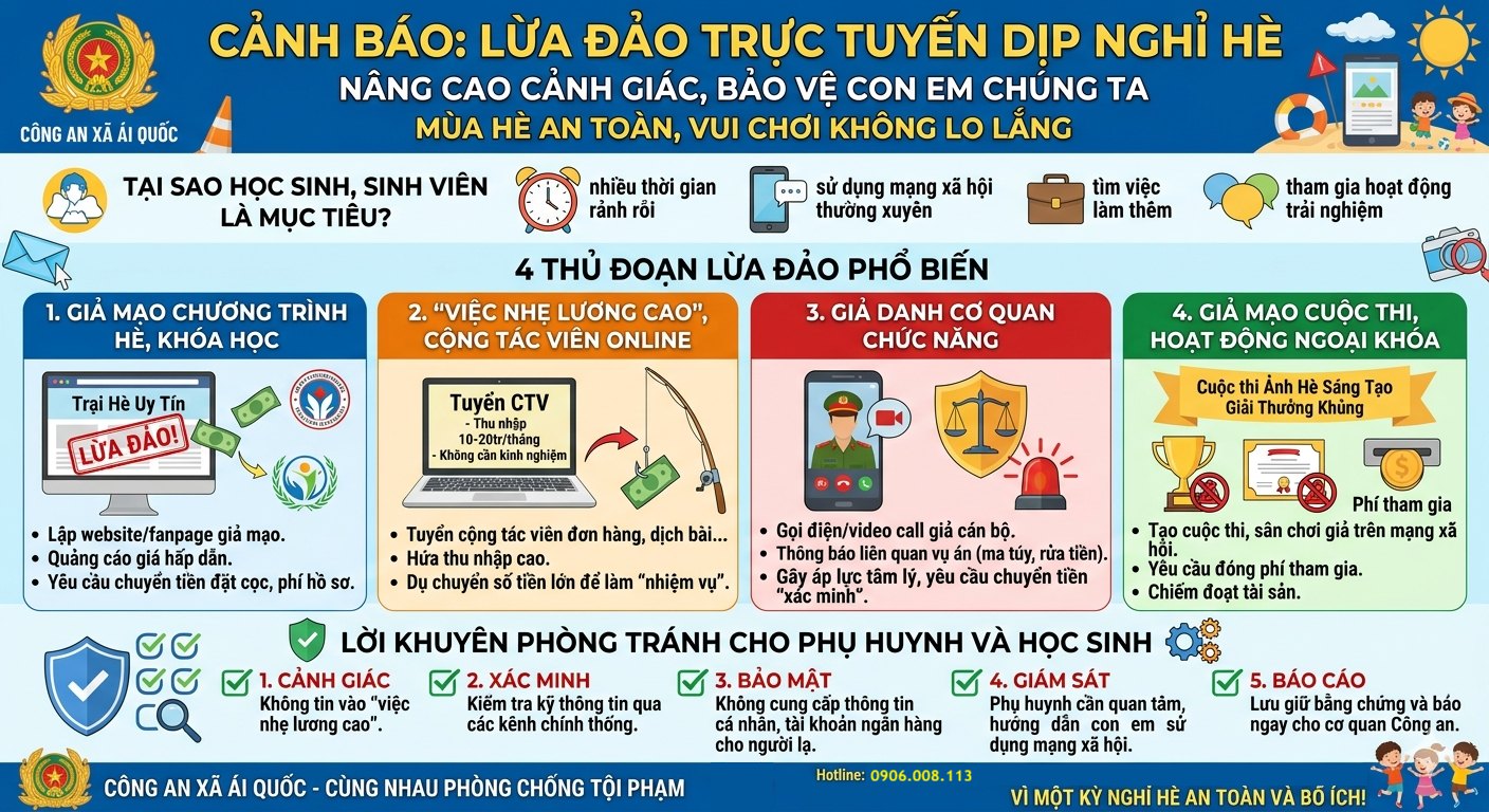 Cảnh báo thủ đoạn lừa đảo trực tuyến nhằm vào học sinh, sinh viên dịp nghỉ hè.