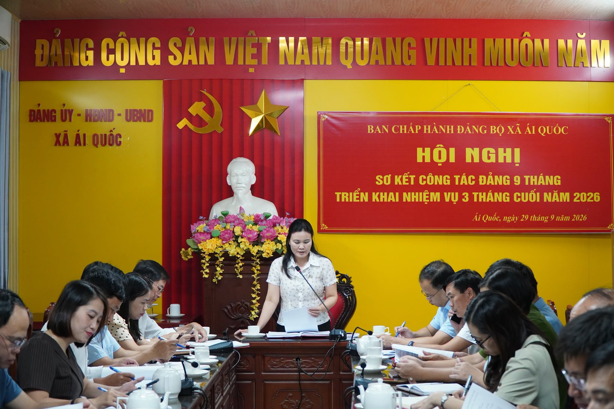 Đảng ủy xã Ái Quốc tổ chức hội nghị đánh giá kết quả thực hiện nhiệm vụ 9 tháng, triển khai nhiệm vụ trọng tâm 3 tháng cuối năm 2026