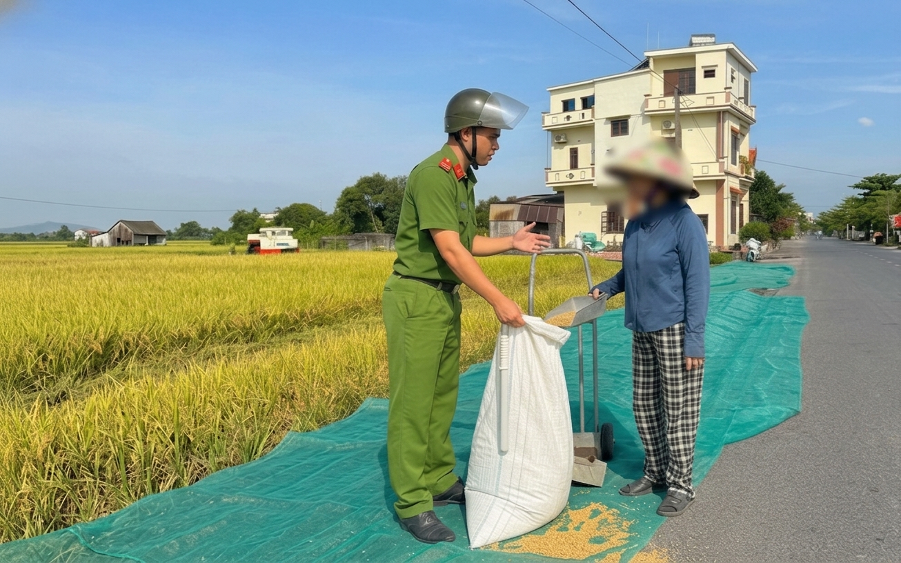 Chủ động phòng ngừa nguy cơ tai nạn giao thông từ hành vi chiếm dụng lòng đường phơi nông sản