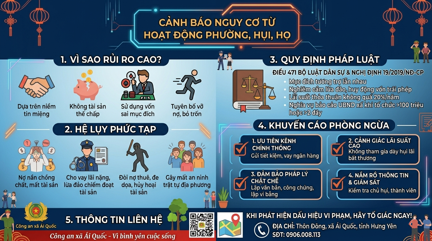 Công an xã Ái Quốc cảnh báo nguy cơ từ hoạt động phường, hụi, họ