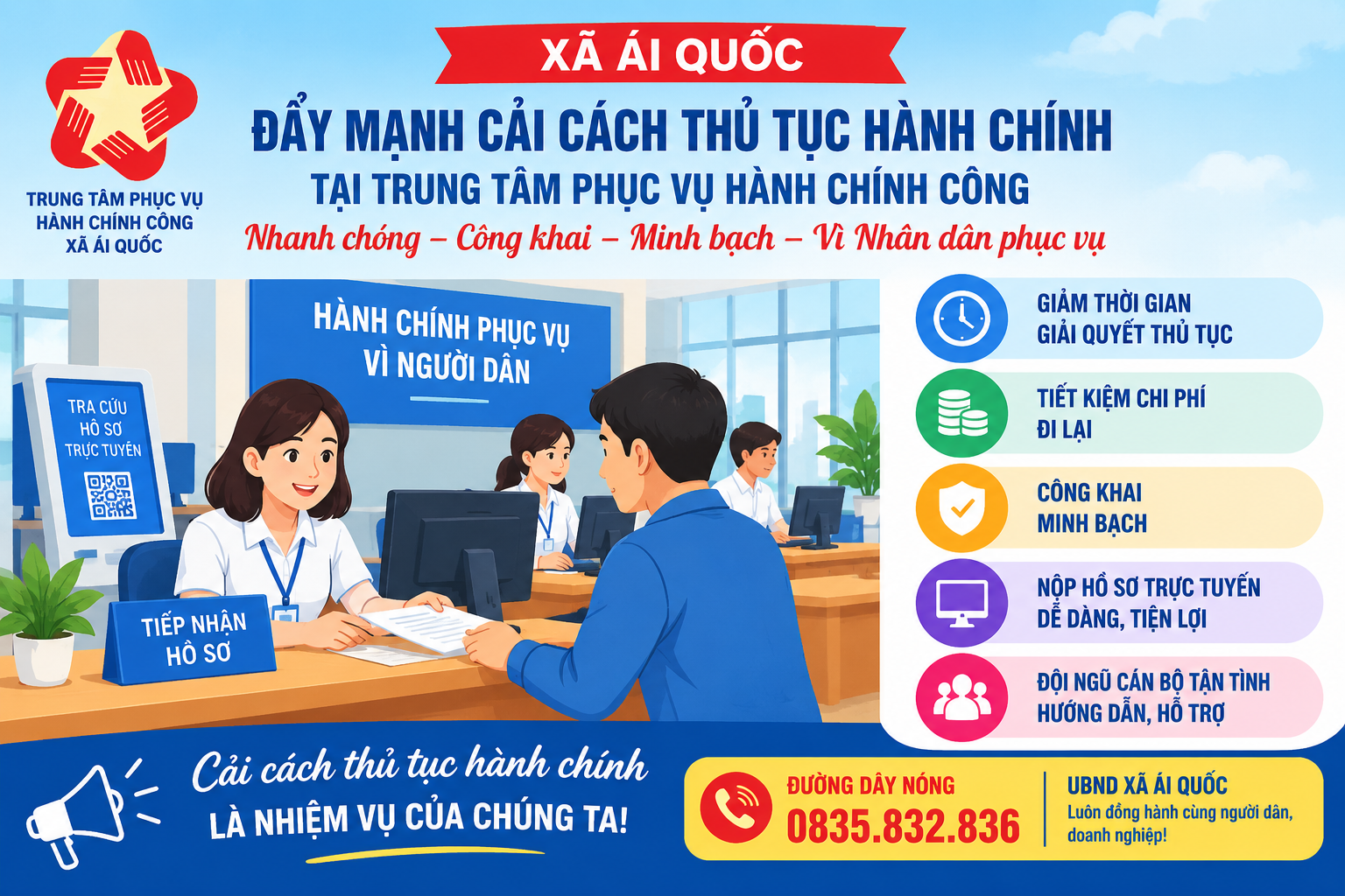 Đẩy mạnh cải cách thủ tục hành chính tại Trung tâm phục vụ hành chính công xã Ái Quốc